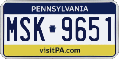 PA license plate MSK9651