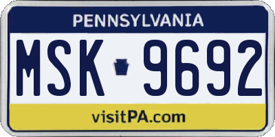 PA license plate MSK9692