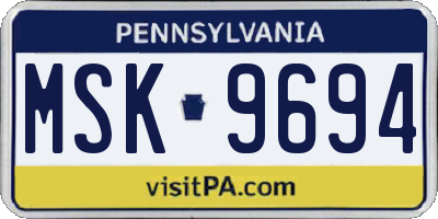 PA license plate MSK9694