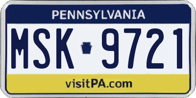 PA license plate MSK9721