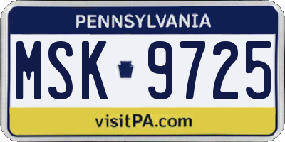 PA license plate MSK9725