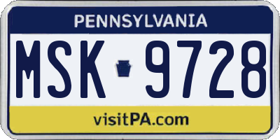 PA license plate MSK9728