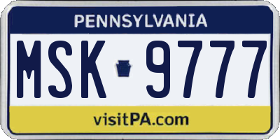 PA license plate MSK9777