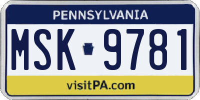 PA license plate MSK9781