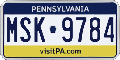 PA license plate MSK9784