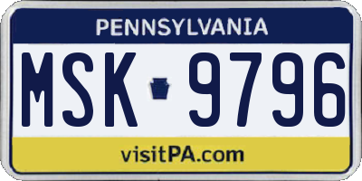 PA license plate MSK9796