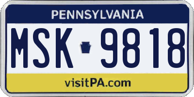 PA license plate MSK9818