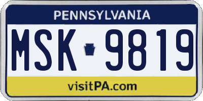 PA license plate MSK9819