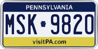 PA license plate MSK9820