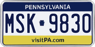 PA license plate MSK9830