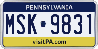 PA license plate MSK9831