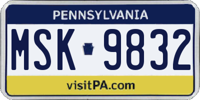 PA license plate MSK9832
