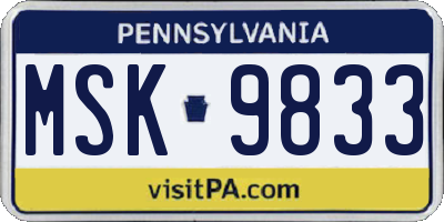 PA license plate MSK9833
