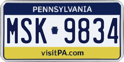 PA license plate MSK9834