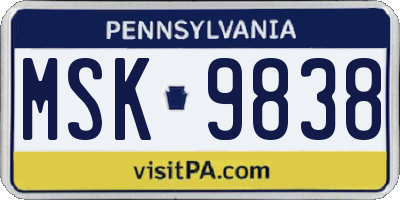 PA license plate MSK9838