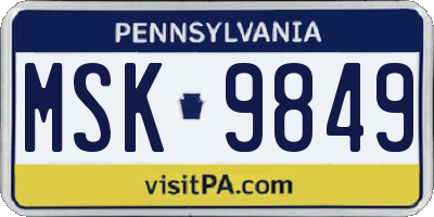 PA license plate MSK9849