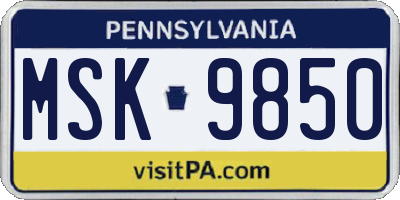 PA license plate MSK9850