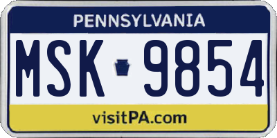 PA license plate MSK9854