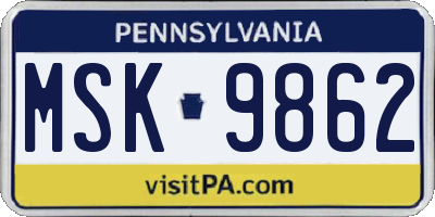 PA license plate MSK9862