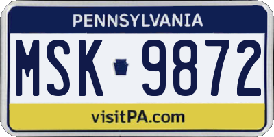 PA license plate MSK9872