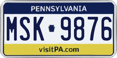PA license plate MSK9876