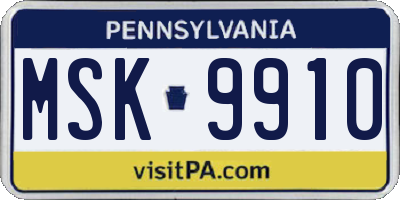 PA license plate MSK9910