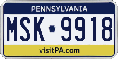 PA license plate MSK9918