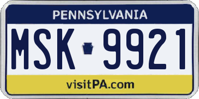 PA license plate MSK9921
