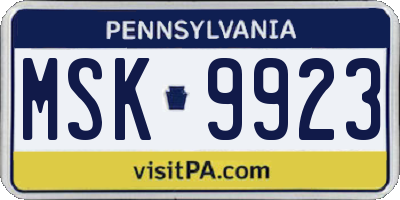 PA license plate MSK9923