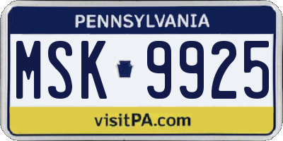 PA license plate MSK9925
