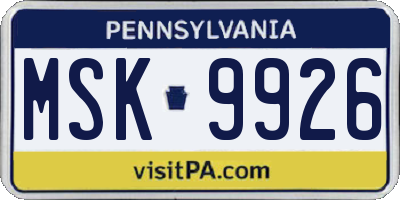 PA license plate MSK9926