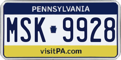 PA license plate MSK9928