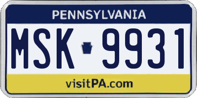 PA license plate MSK9931