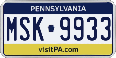 PA license plate MSK9933