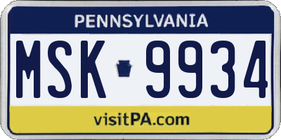 PA license plate MSK9934
