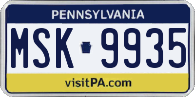 PA license plate MSK9935