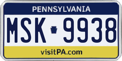PA license plate MSK9938