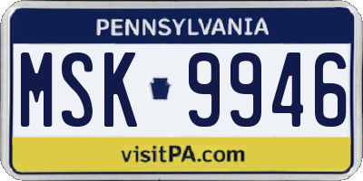 PA license plate MSK9946