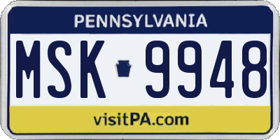 PA license plate MSK9948