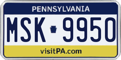 PA license plate MSK9950