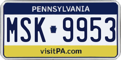 PA license plate MSK9953