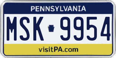 PA license plate MSK9954