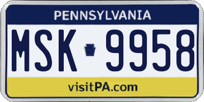 PA license plate MSK9958