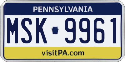 PA license plate MSK9961