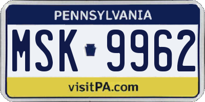 PA license plate MSK9962