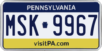 PA license plate MSK9967