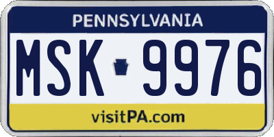 PA license plate MSK9976