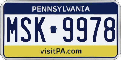 PA license plate MSK9978