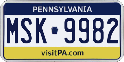 PA license plate MSK9982