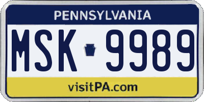 PA license plate MSK9989